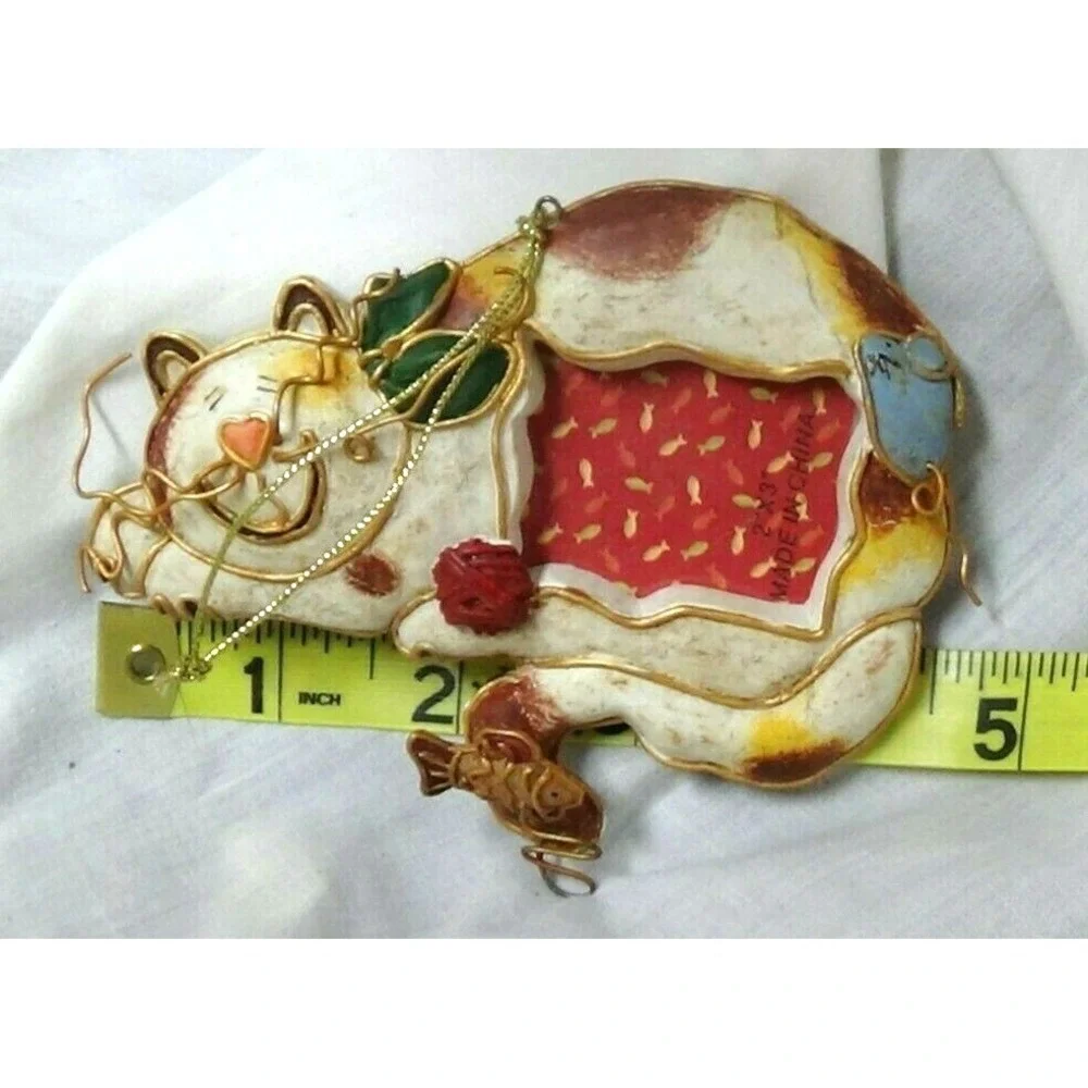 Christmas Ornament CAT with FISH Picture Frame Tree Holiday #099